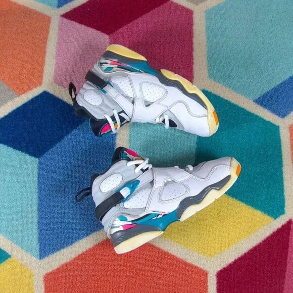 Nike Air Jordan 8 Retro GS Size 4y South Beach White Turbo Green 305368-113 - Picture 7 of 9